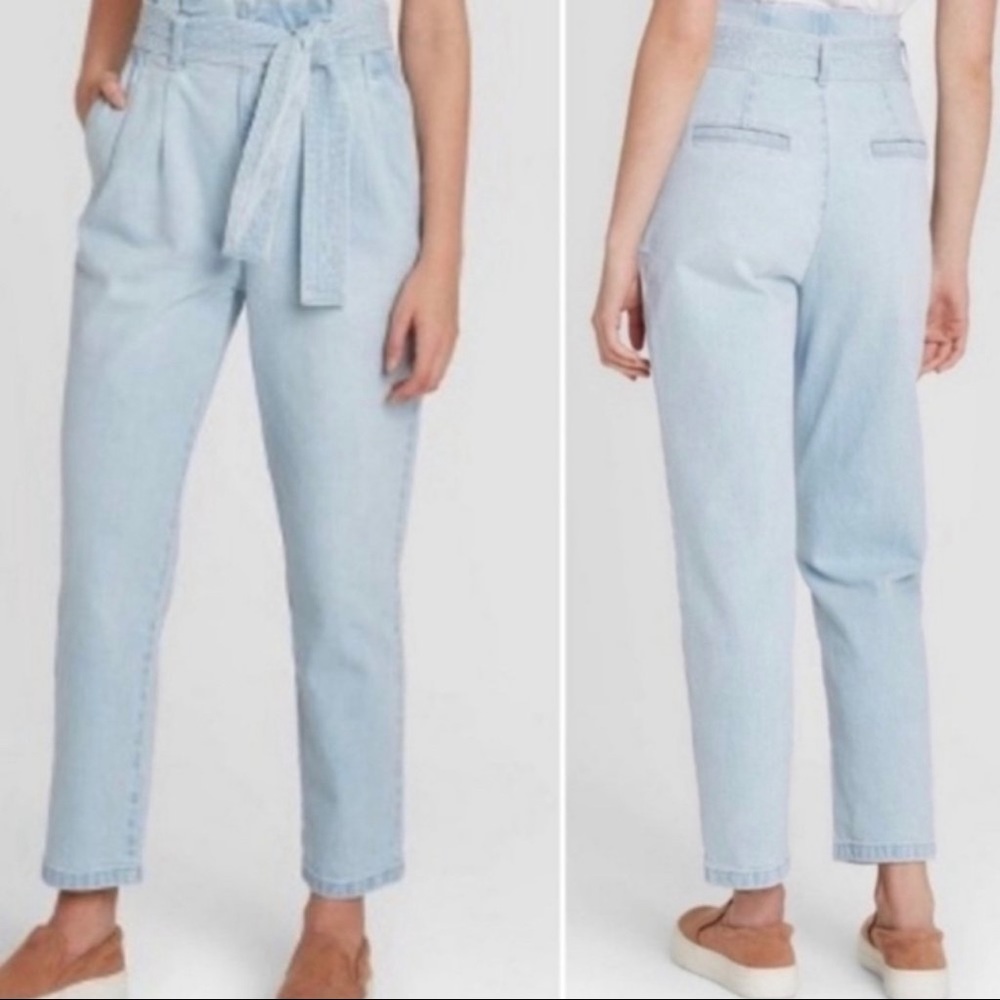 Light Wash High Waist Paper Bag Pants